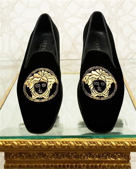 fake versace black velvet medusa loafers|Versace velvet loafers.